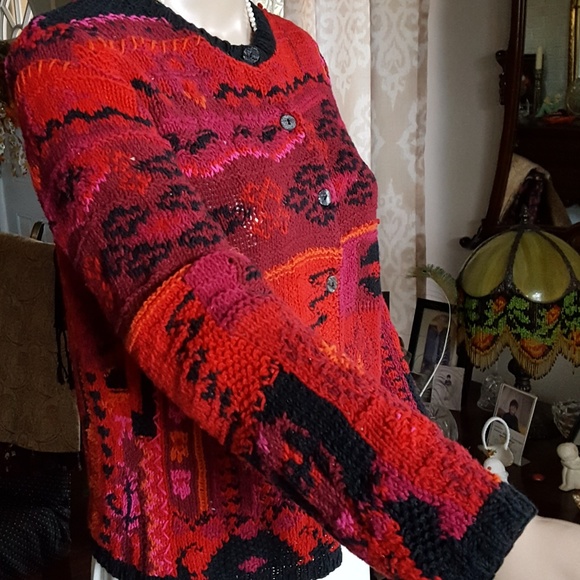 Gorgeous Hand Knitted, colorful Sweater. Red, and black. PS/PP - Picture 5 of 6